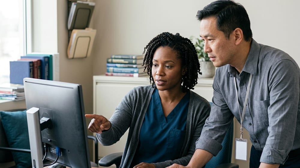 Provider reviewing documentation and coding