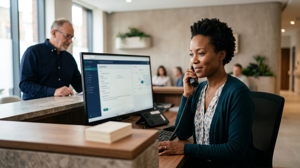 Front desk coordinating the day's schedule