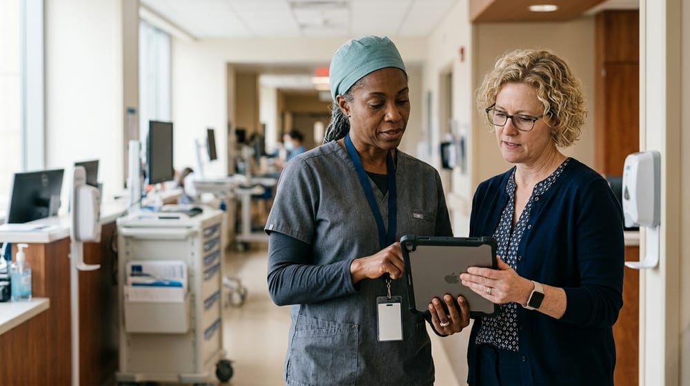 Multi-specialty practice manager reviewing scheduling, claims, referrals, and billing workflows